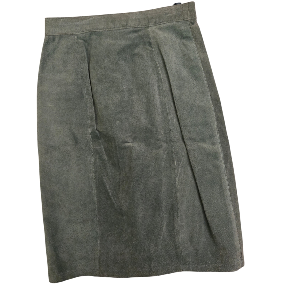 Vintage 1990s Global Identity sage green suede leather fitted skirt